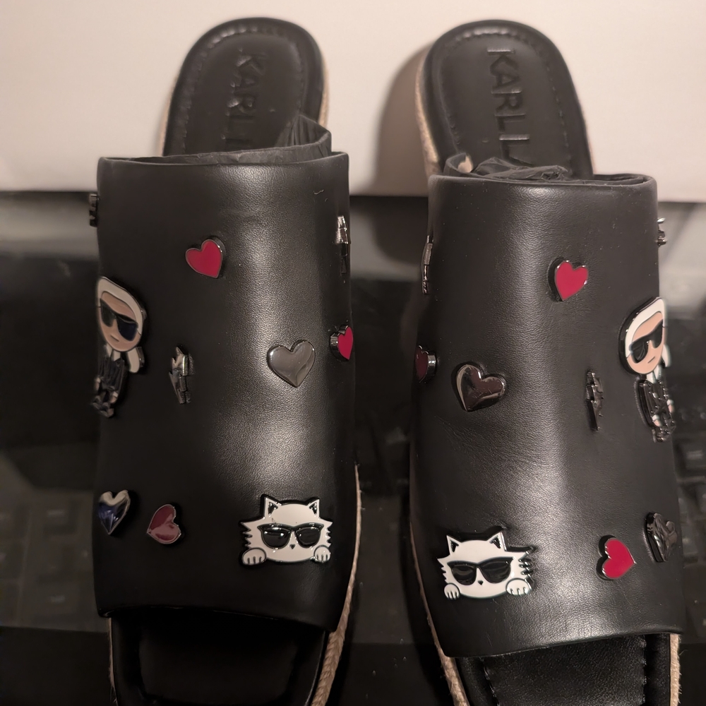 Karl Lagerfeld Black Corrisa Pins Platform Wedge Shoes Size 11M